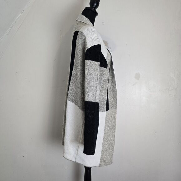 Keren Hart Cardigan Medium Colorblock Beige Black Neutral Sweater Long Open - Picture 4 of 9